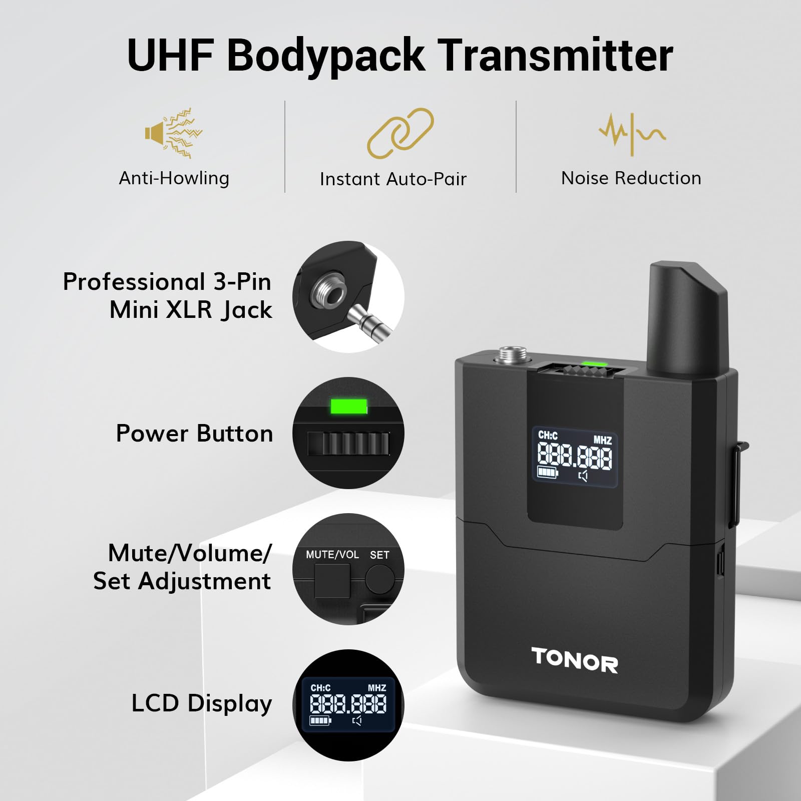 TONOR Wireless Microphones System with UHF Headset/Lavalier Lapel Mics, Bodypack Transmitter, Receiver, 4 * 10 Channels, 200ft R