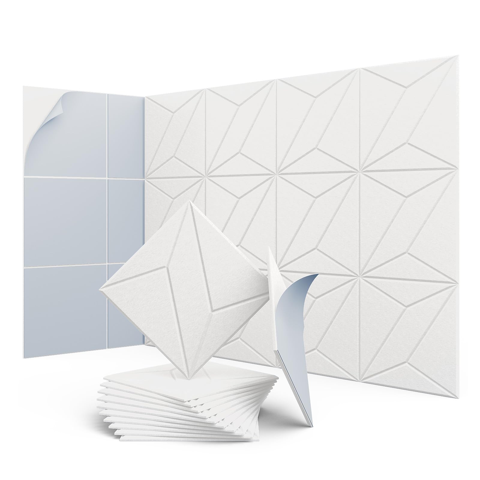 Unecho 12 Pack 11.8'' X 11.8'' X 0.4'' Acoustic Panels For Wall Sound Absorbing, P-Stripes Square Self-Adhesive Sound Panel, Hig