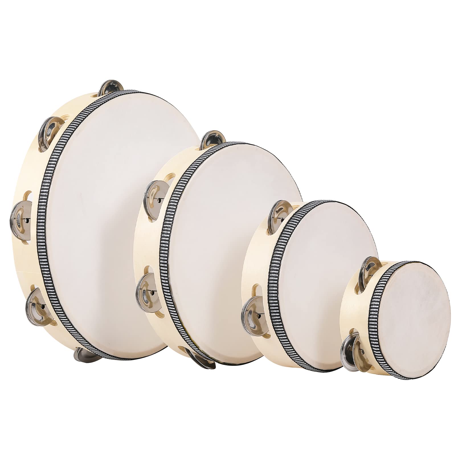 Tambourine for Adults Wooden Tambourine Hand Held Drum Bell Birch Metal Jingles Percussion Percussion Gift Musical Educational I