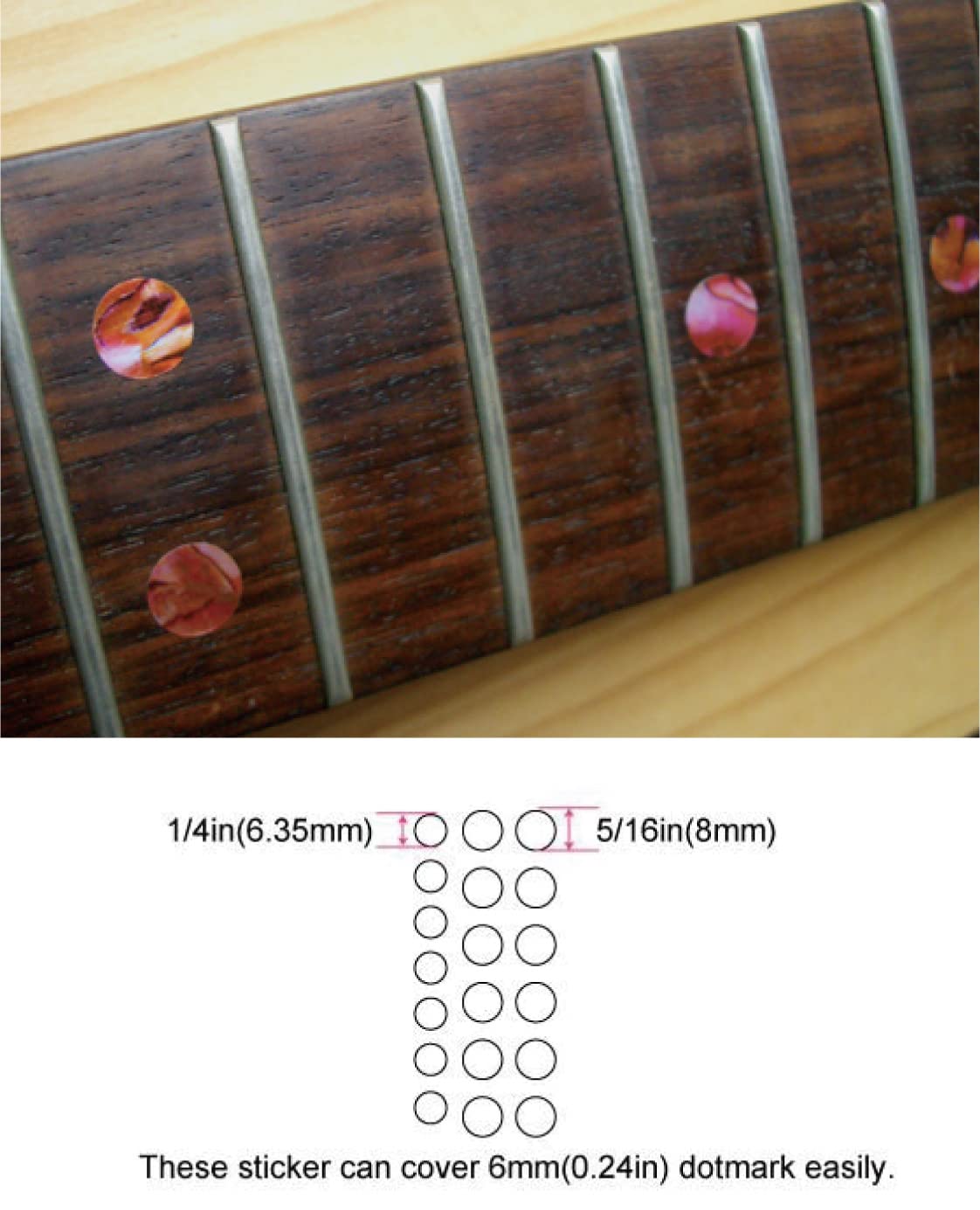 Inlay Sticker Fret Markers for Guitars & Bass - Custom Dots - Abalone Red