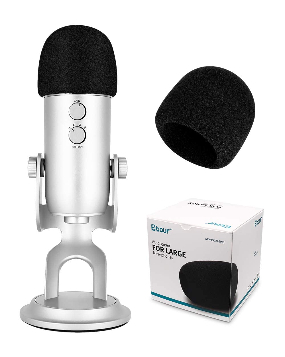 Etour [Custom Built/high Density /2 Pcs] Mic Cover Foam Microphone Windscreen, for Blue Yeti Mic, Pop Filter Made from Quality S