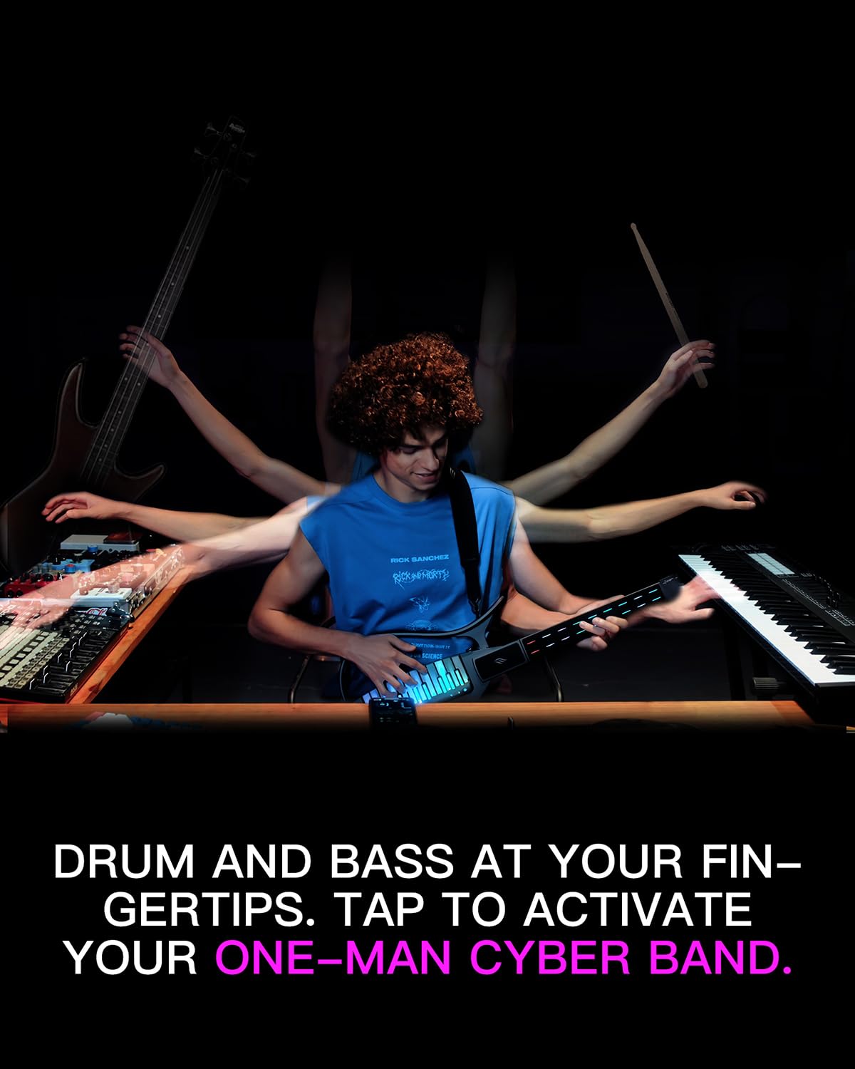 Enya CYBER-G Stringless Smart Guitar, Foldable Travel Backing Guitarra, Built-in Drum Machine & Bassline, 20 instrument Sounds f