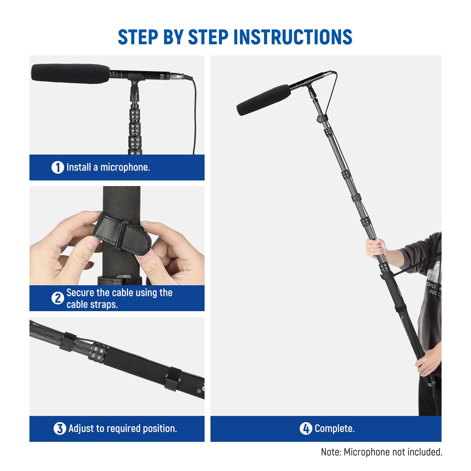 NEEWER Upgraded Microphone Boom Pole, 9.8ft/300cm Telescopic Carbon Fiber Mic Boom Arm with 5 Sections, 1/4'' 3/8'' 5/8'' Screw