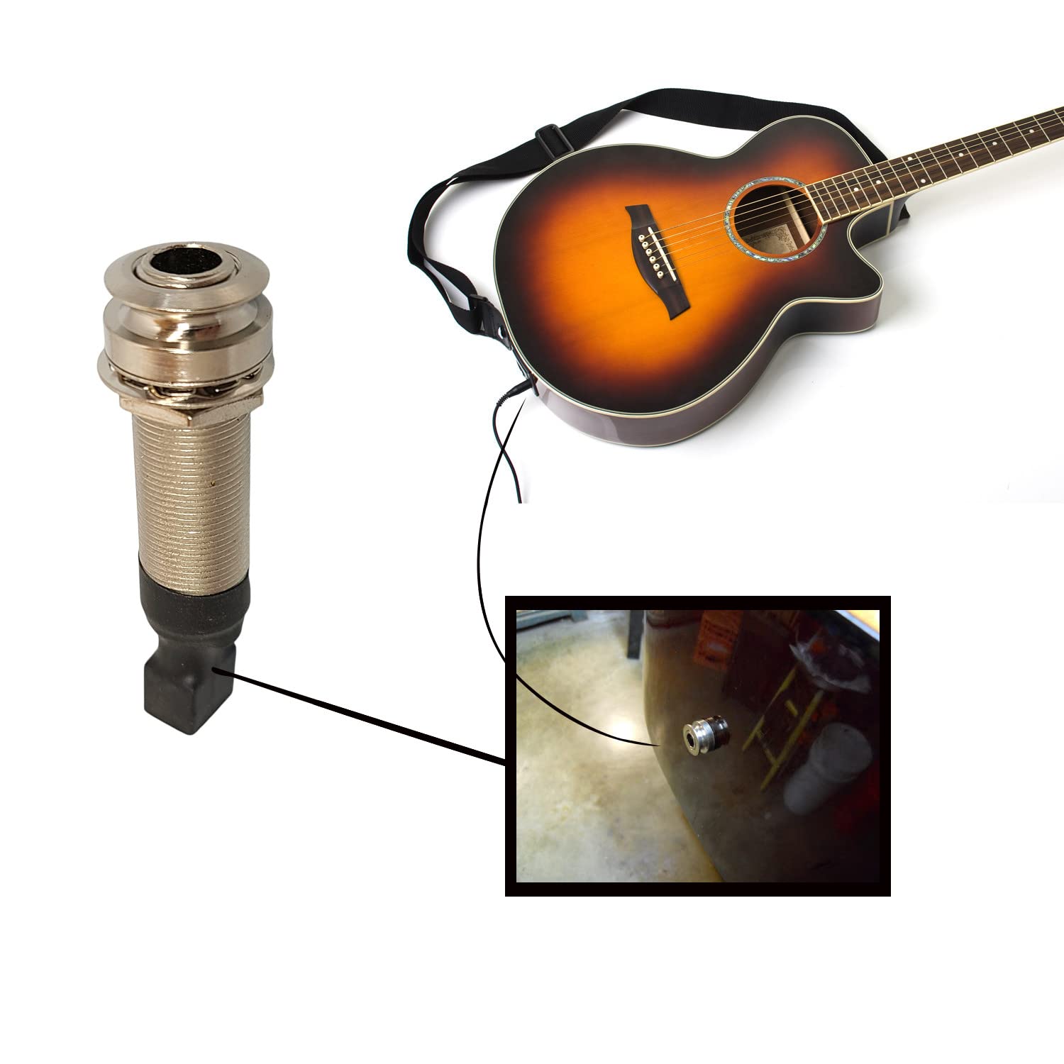 Acoustic Guitar Piezo Pickup Jack Built-in Rod Piezo Pickup 1/8 (2.5mm) Input Jack with 1/4'' (6.35mm) Output Endpin Jack