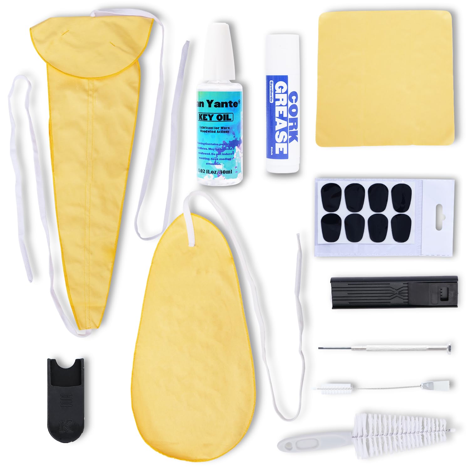 Nan Yante Saxophone Cleaning Care Kit:Cleaning Swab+Necking Swab+Key Oil+Cork Grease+Mouthpiece/Dust Brush+Thumb Rest+Mouthpiece