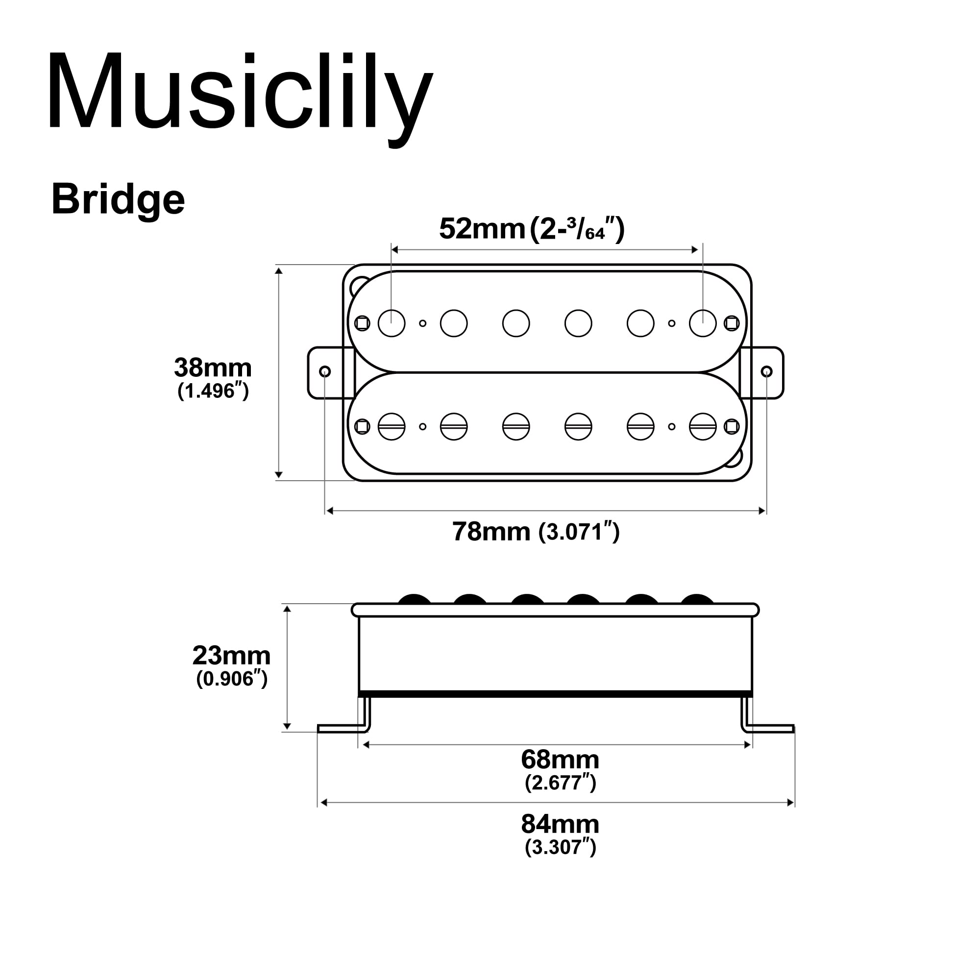 Musiclily Basic 52mm Ceramic Humbucker Double Coil Bridge Pickup for Electric Guitar, Zebra