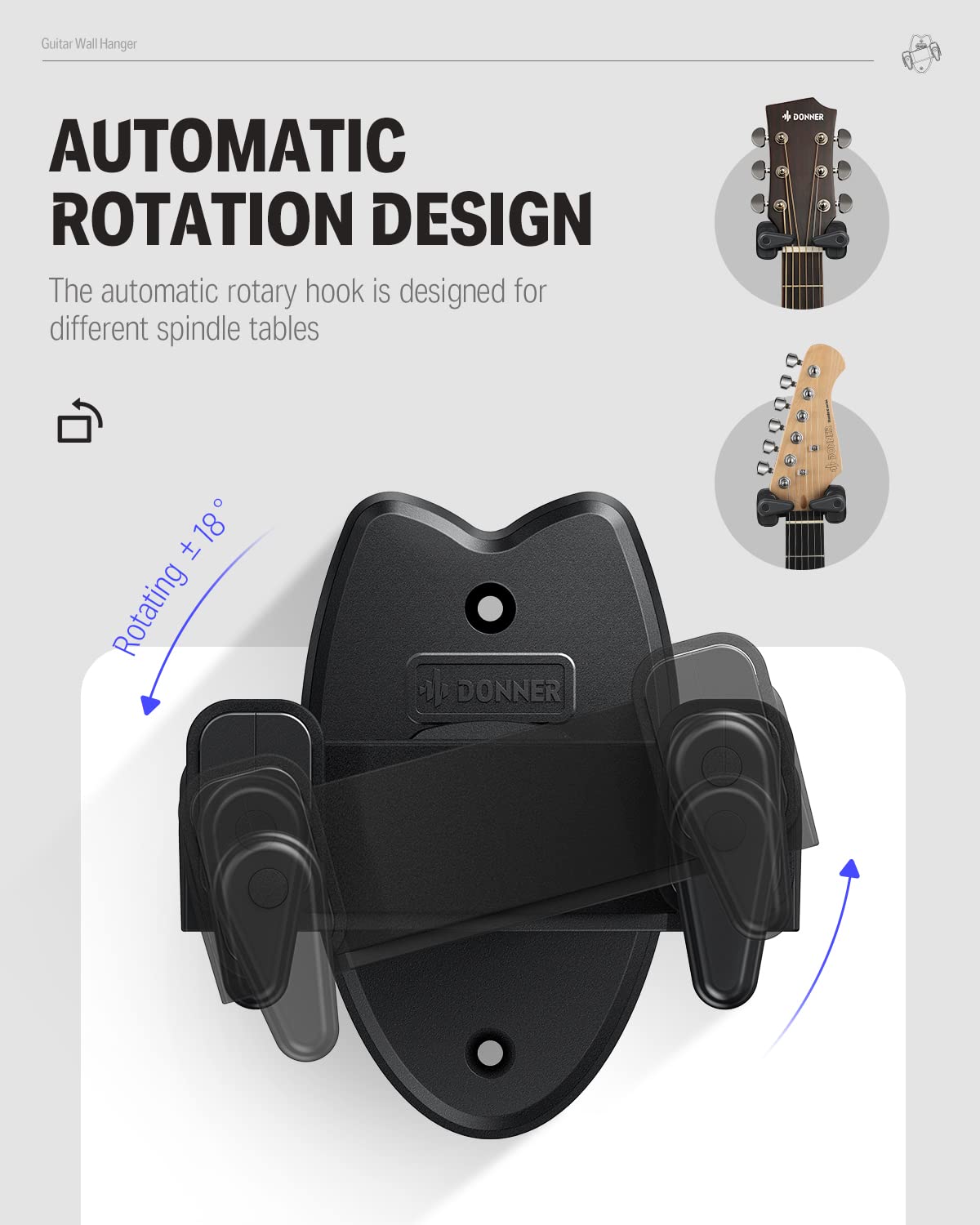 Donner Guitar Wall Mount Locking 2-Pack, Guitar Wall Hangers Auto Lock for Acoustic Electric Guitar Bass Mandolin, Black