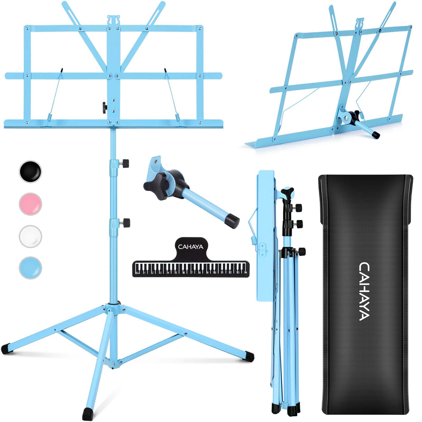 CAHAYA Folding Sheet Music Stand & Desktop Book Stand Lightweight Portable Adjustable with Carrying Bag, Metal Music Stand with 