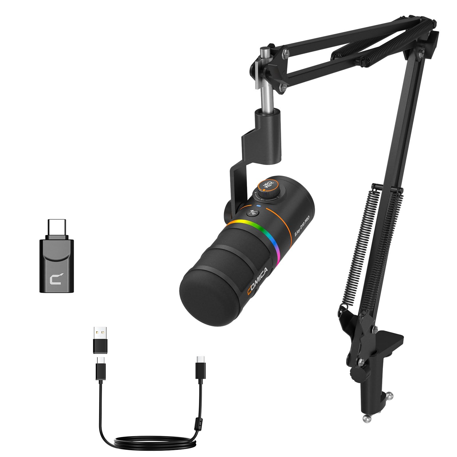 COMICA EJoy D10 Pro XLR/USB-C Gaming Microphone for Podcasting Recording,Wired/Wireless Dynamic Computer Mic for Desktop with Bo