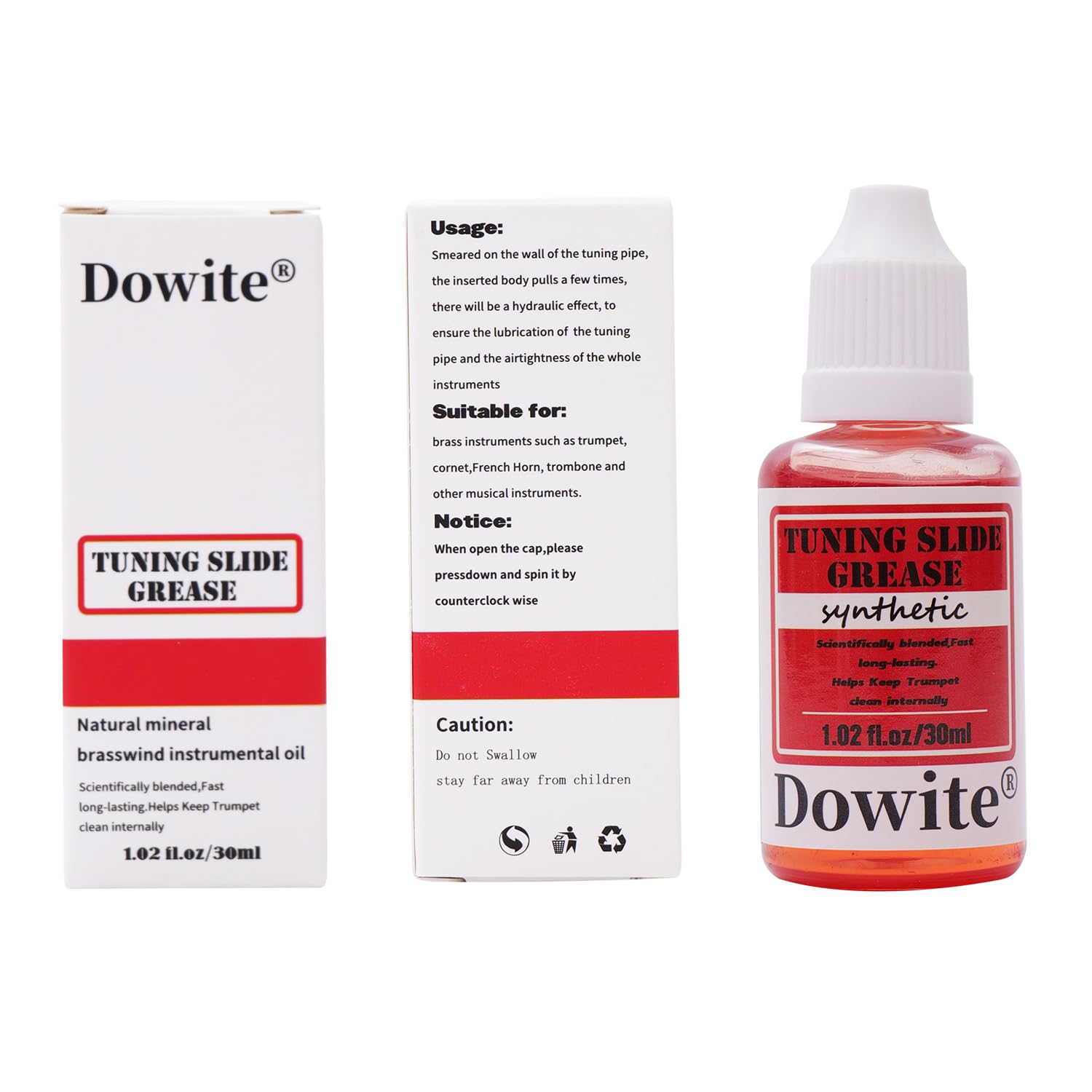 Dowite 30ml Red Tuning Slide Grease for Trumpet Trombone French Horn Tuba, High Viscosity Synthetic Lubricant for Brass Maintena