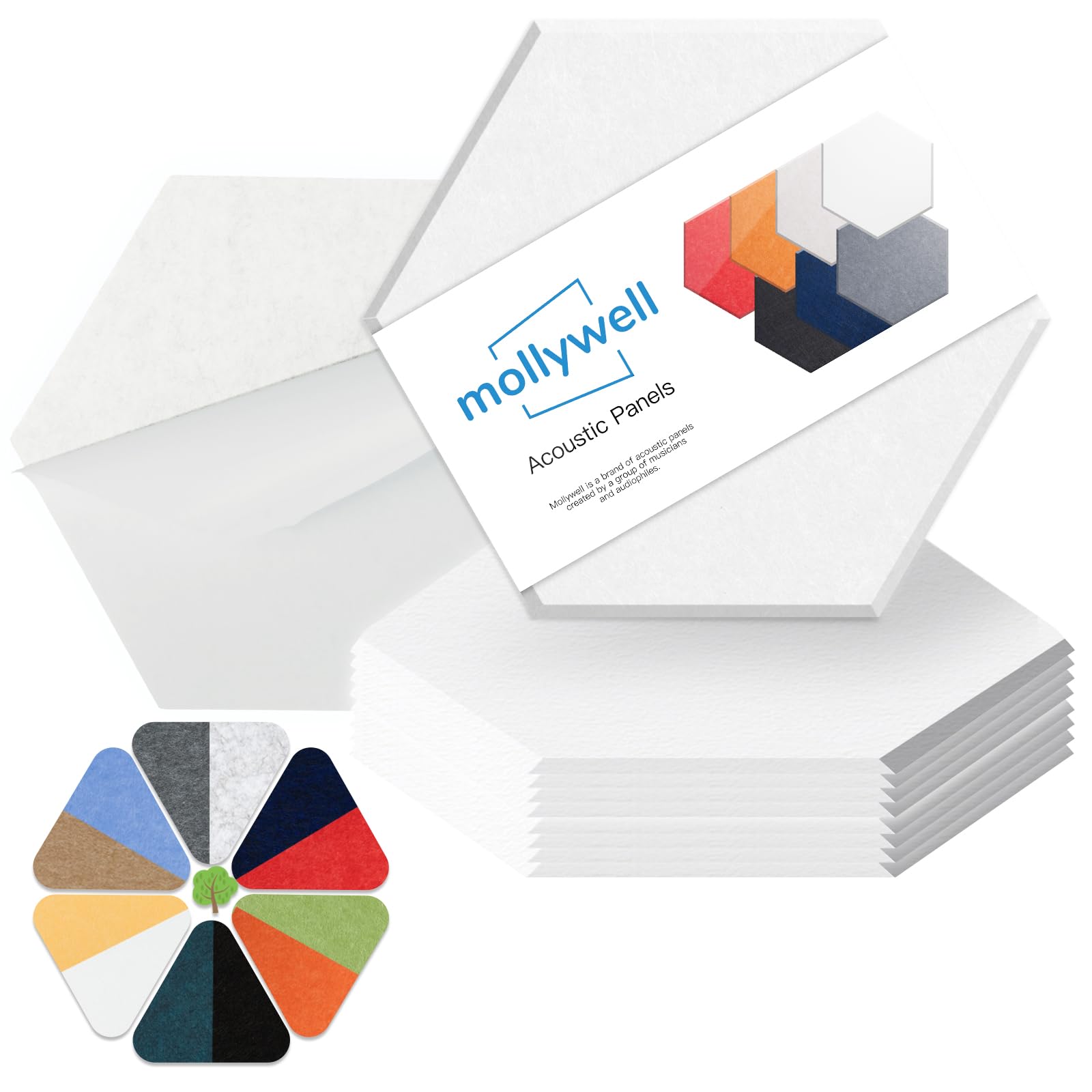 Mollywell Hexagon Acoustic Panels, High Density, Soundproofing, Decorative Noise Reduction Felt Wall Tiles For Ceilings, Home Of