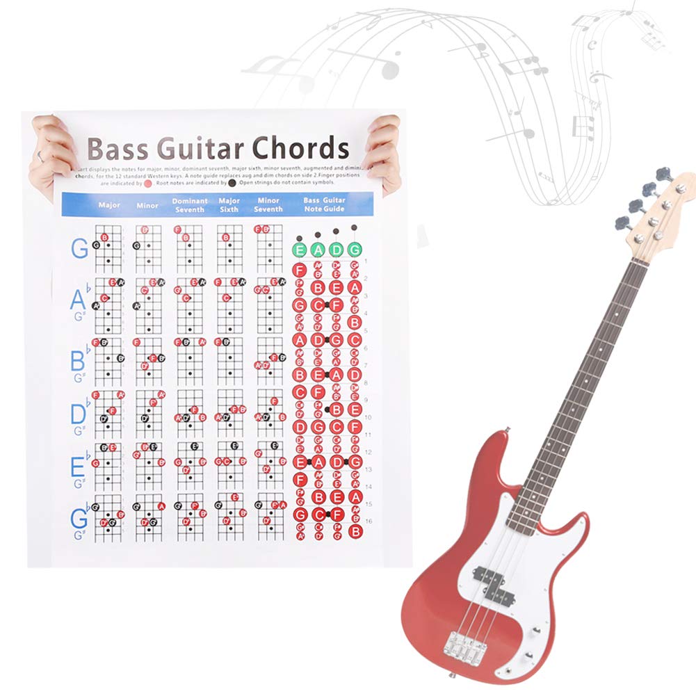 RiToEasysports Guitar Chords Chart,Bass Guitar Finger Practice Chart Poster 4-String for Beginner Art Paper Musical Instrument A