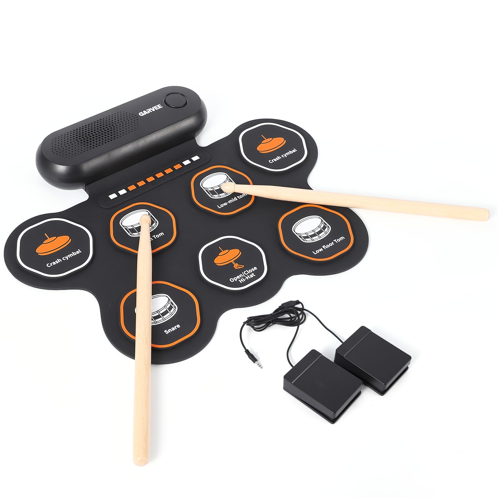 7 Pads Bluetooth Electric Drum Set, Portable Roll Up Electronic Drum Pad with Pedals & Sticks, Recording Function, Great Holiday