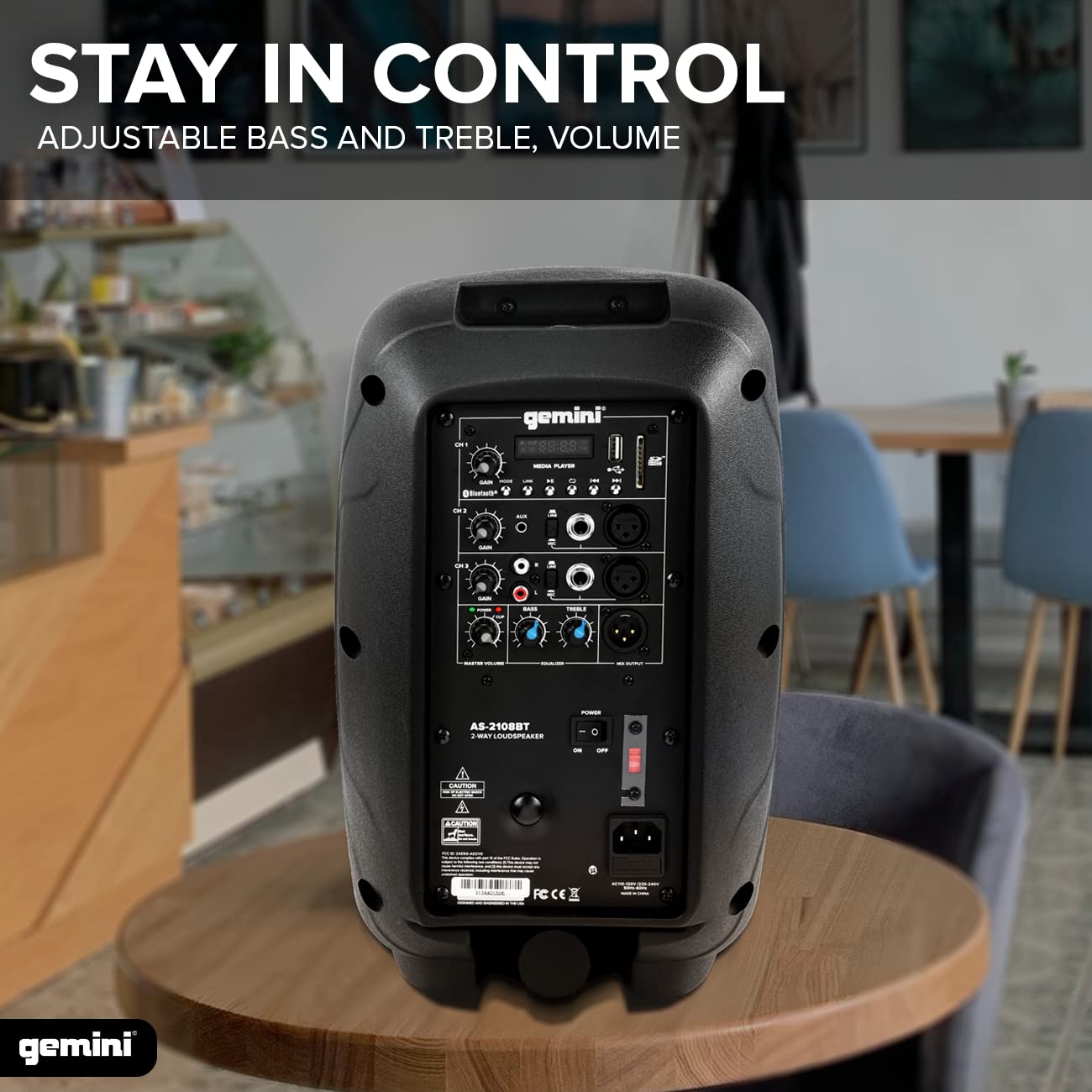 Gemini Sound AS-2108BT Active 8'' Inch Woofer 500W Watt DJ Monitor Powered Amplified PA Speakers System With Bluetooth, Wireless