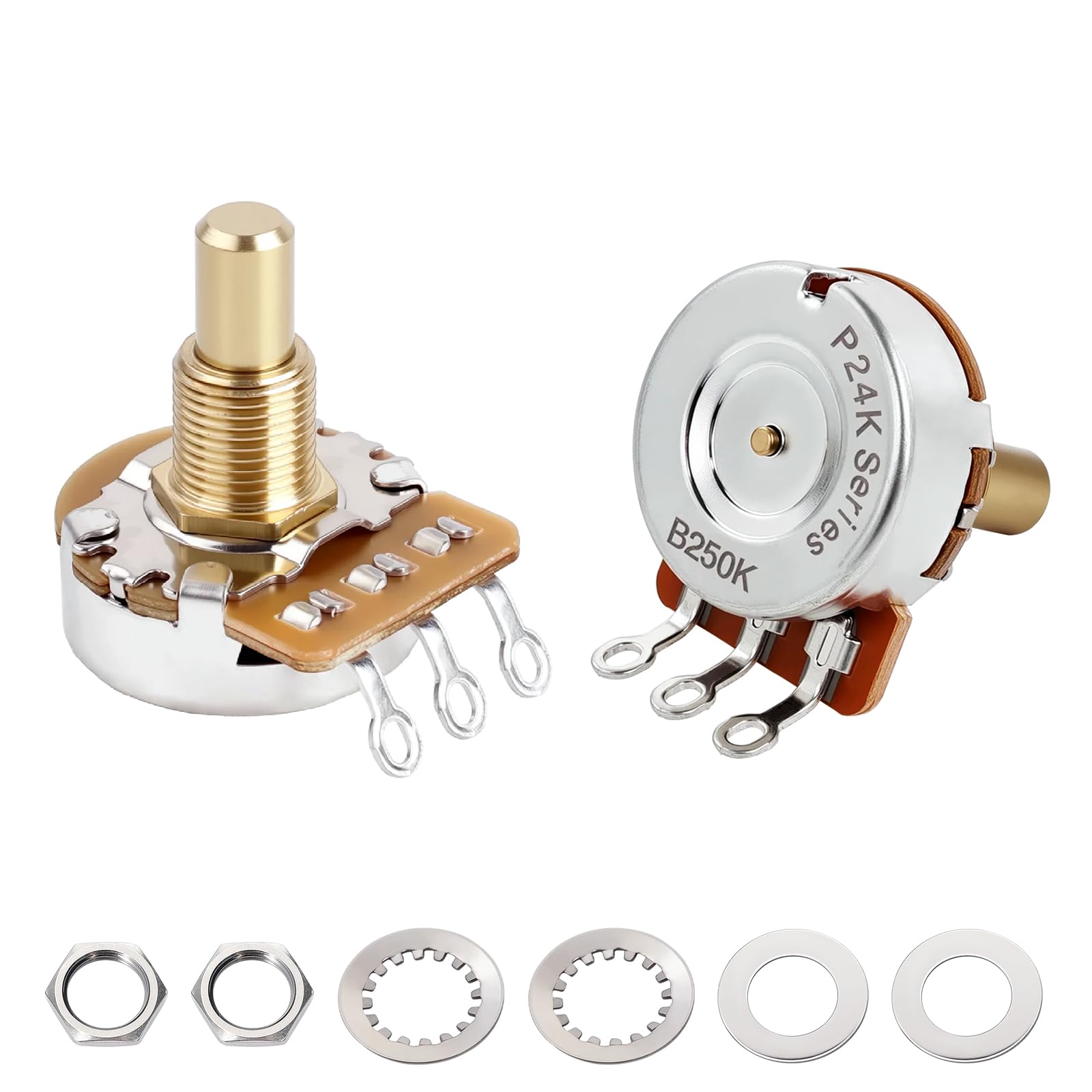 Banworks Brass B250K Imperial 3/8 Thread Full Sized Solid Shaft Pots Long Shaft (19mm Length) Linear Taper Guitar Potentiometer 
