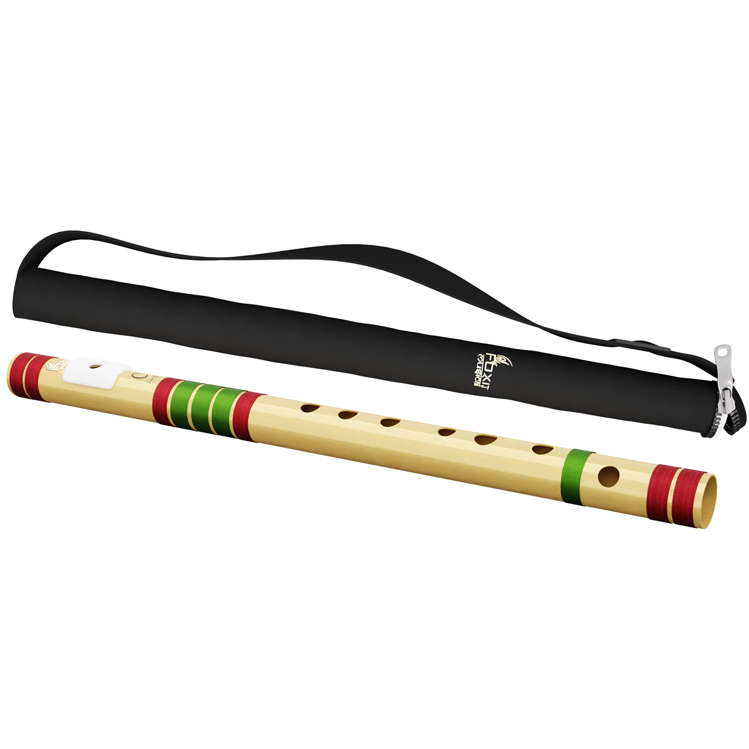 Foxit Musical Flutes Right Handed C Natural Tuned With Tanpura A=440Hz Pvc Fiber (With Carry Bag) Dark Maroon & Green Threads)