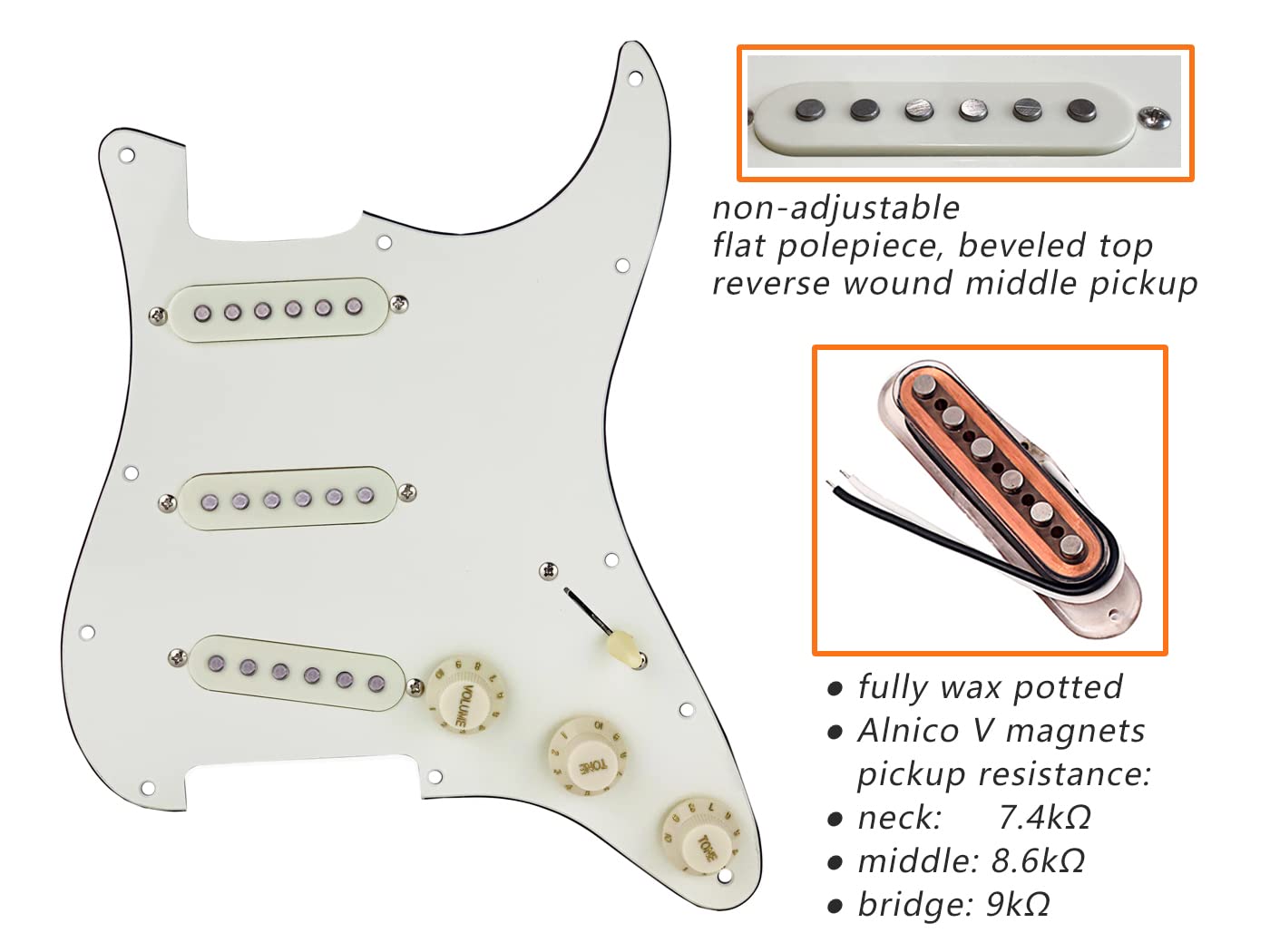 LAMSAM Prewired 6 String Electric Guitar Pickguard Loaded Modern Tone Single Coil Pickups, Pick Guards Wired Alnico 5 SSS Pickup