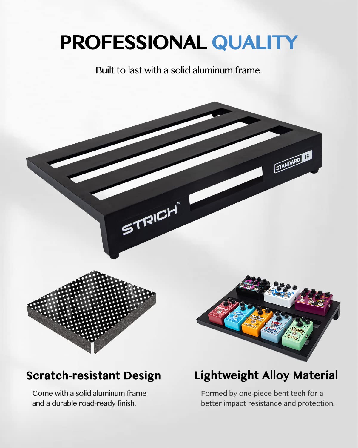 STRICH Guitar Pedal Board Aluminum Alloy 1.98lb Super Light Effect Pedalboard 18'' x 12.5'' with Carry Bag, STANDARD 18 (Angled)