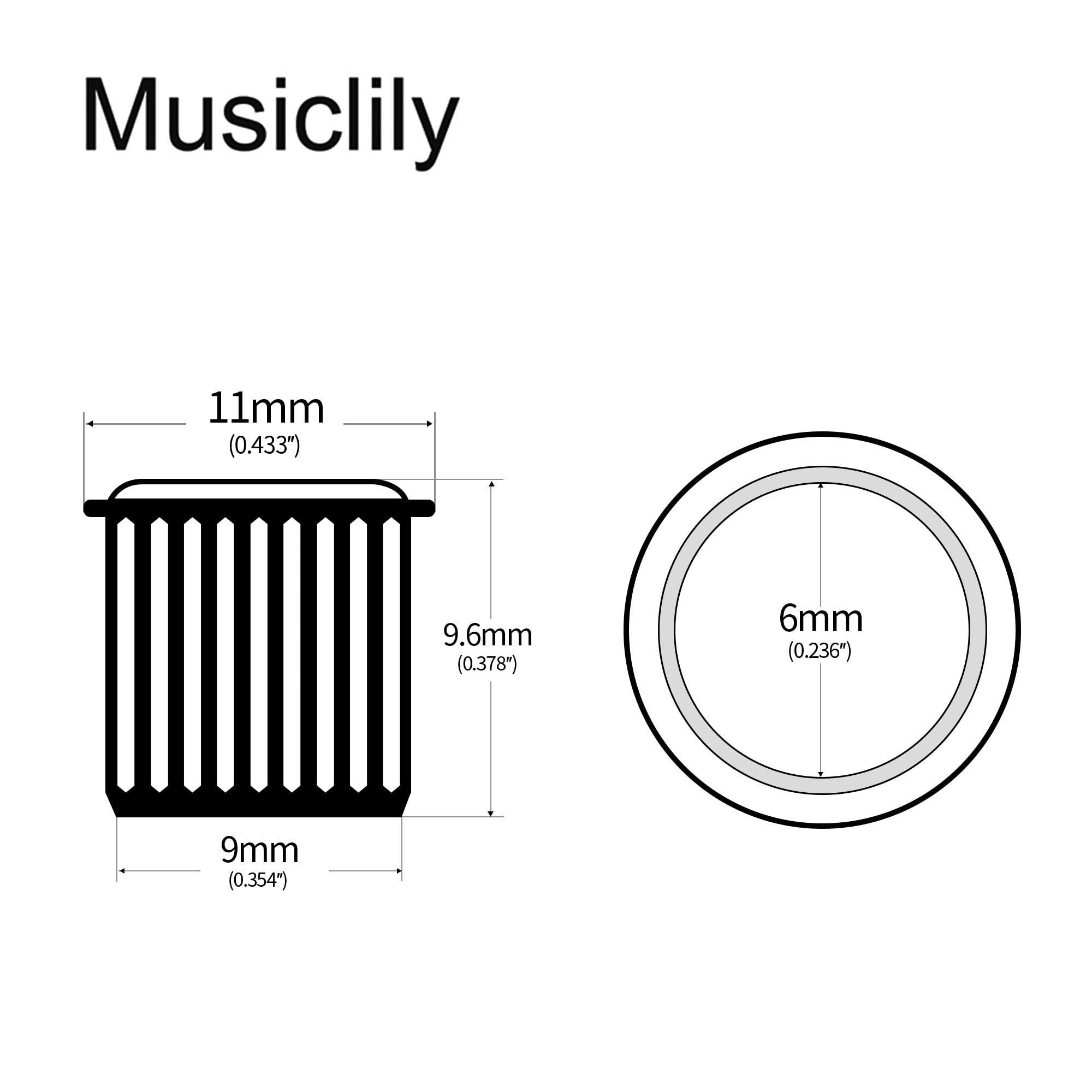 Musiclily Pro 9mm Guitar Tuner Bushings for Electric Guitar Vintage Tuning Pegs Machine Heads, Nickel (Set of 6)