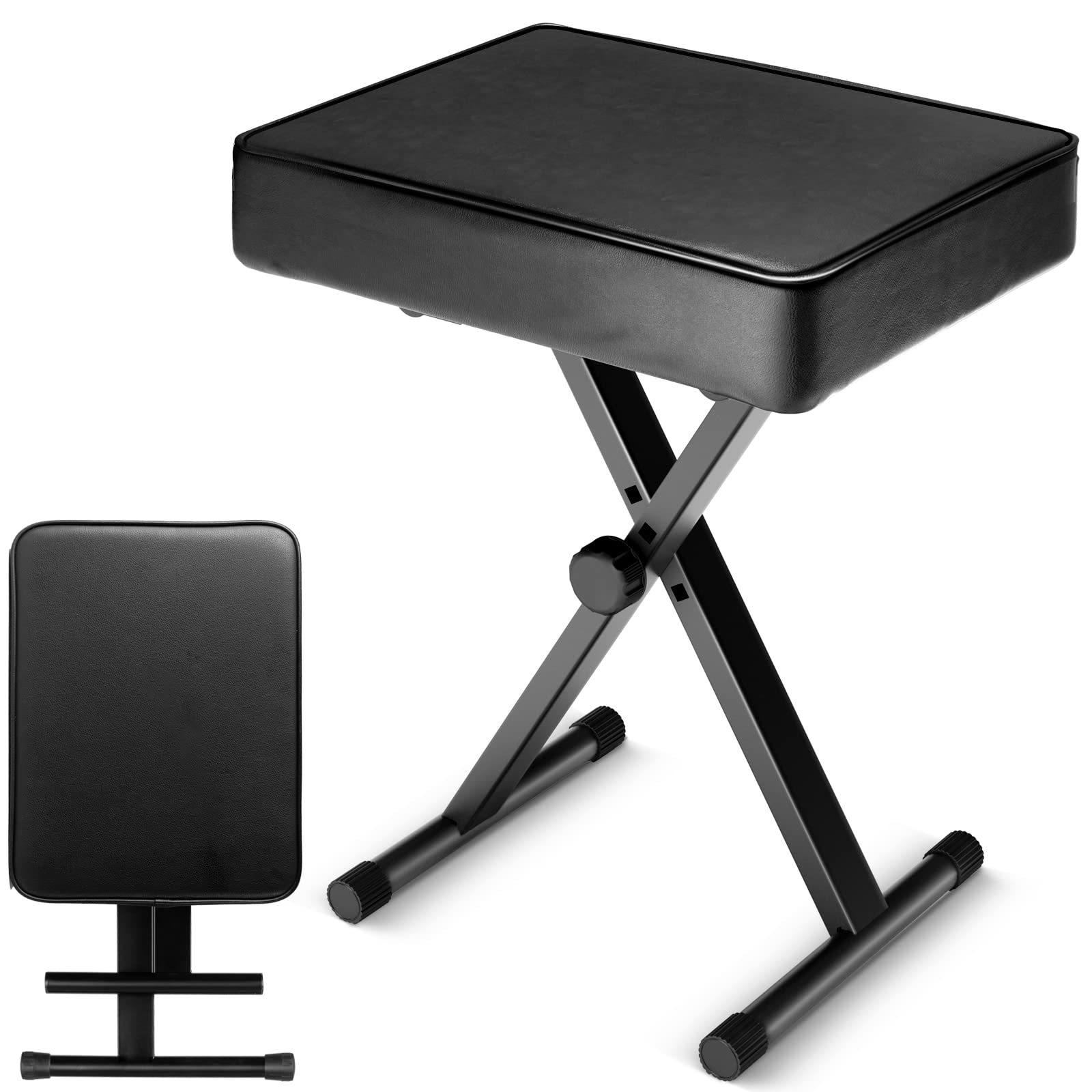 CAHAYA Keyboard Bench X-Style 3.5in Thick Padded Cushion Piano Bench Adjustable Height Keyboard Stool Chair Seat for Electronic 