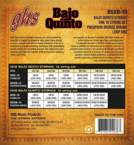 GHS Strings BSXB-10 PHOSPHOR BRONZE BAJO QUINTO Strings, Loop End