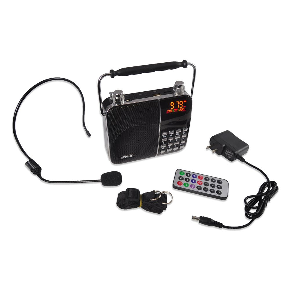 Pyle Portable Lightweight Headset Microphone Voice Amplifier, FM Radio with Digital LCD Display, Ideal for Teachers, Presentatio
