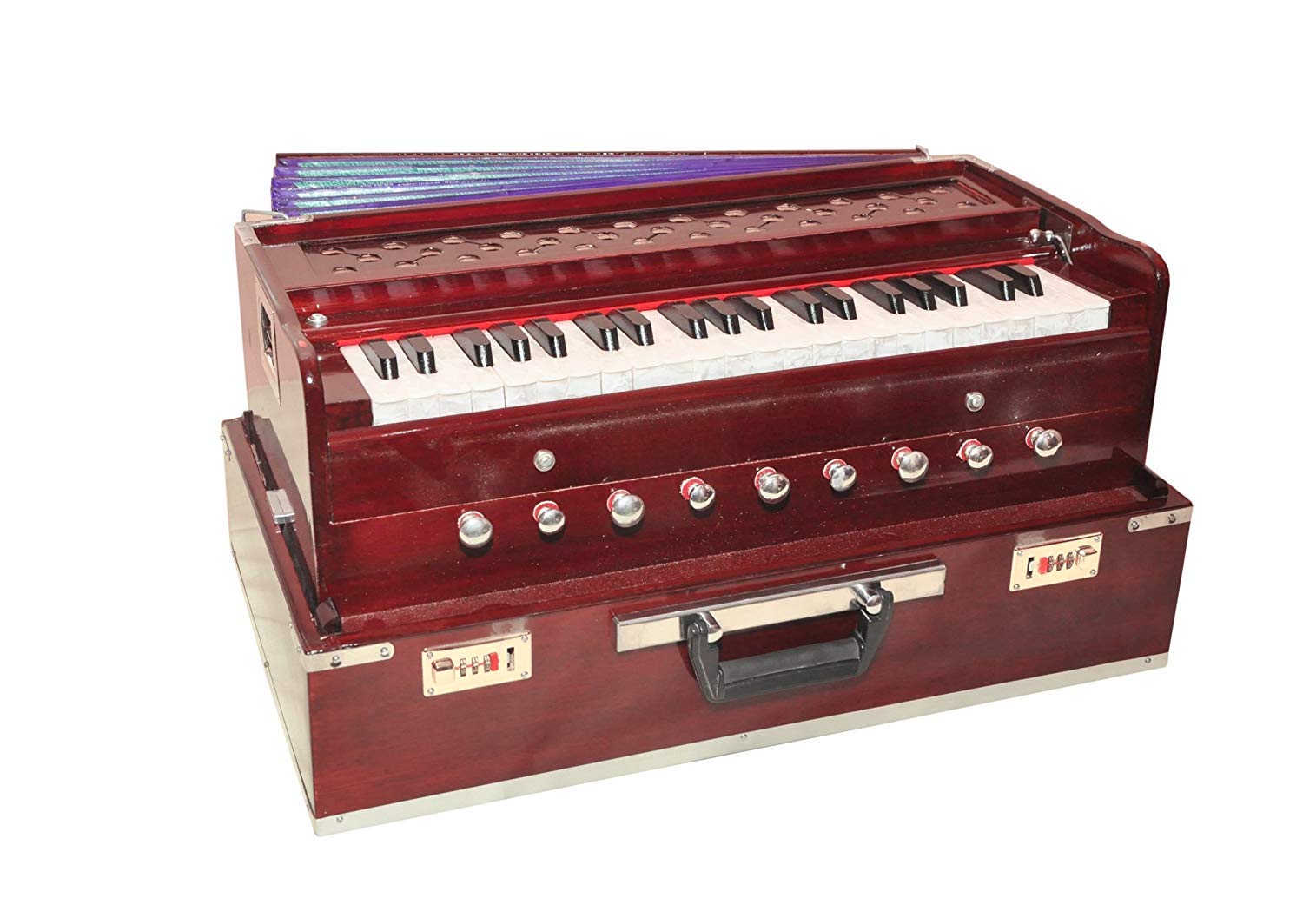 Decora Emporium Musicals Wooden Portable Folding 3.5 Octave 9 Stopper Harmonium With Coupler (Rosewood)