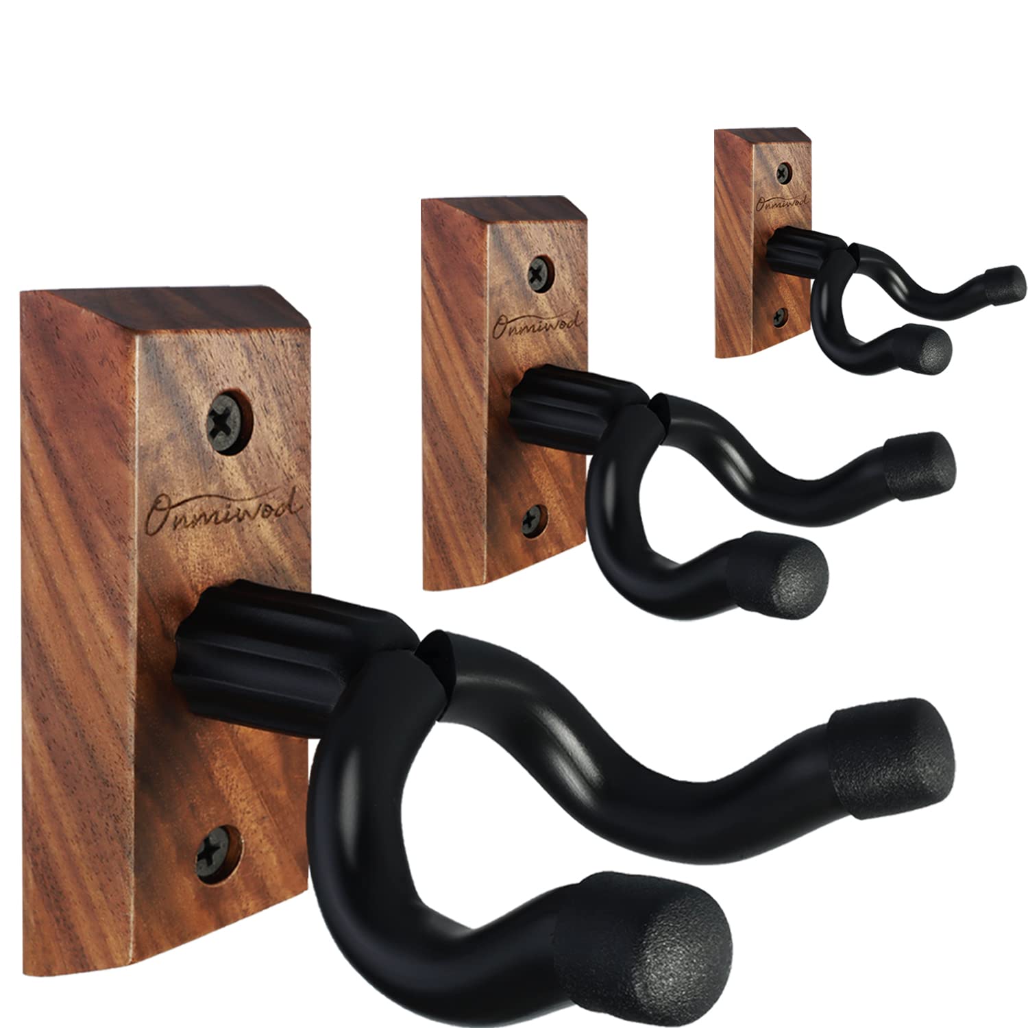Guitar Wall Mount 3 Pack, Black Walnut Wood Guitar Hanger, U-Shaped Guitar Wall Hanger Mount, Guitar Holder Hook Stand Wall For
