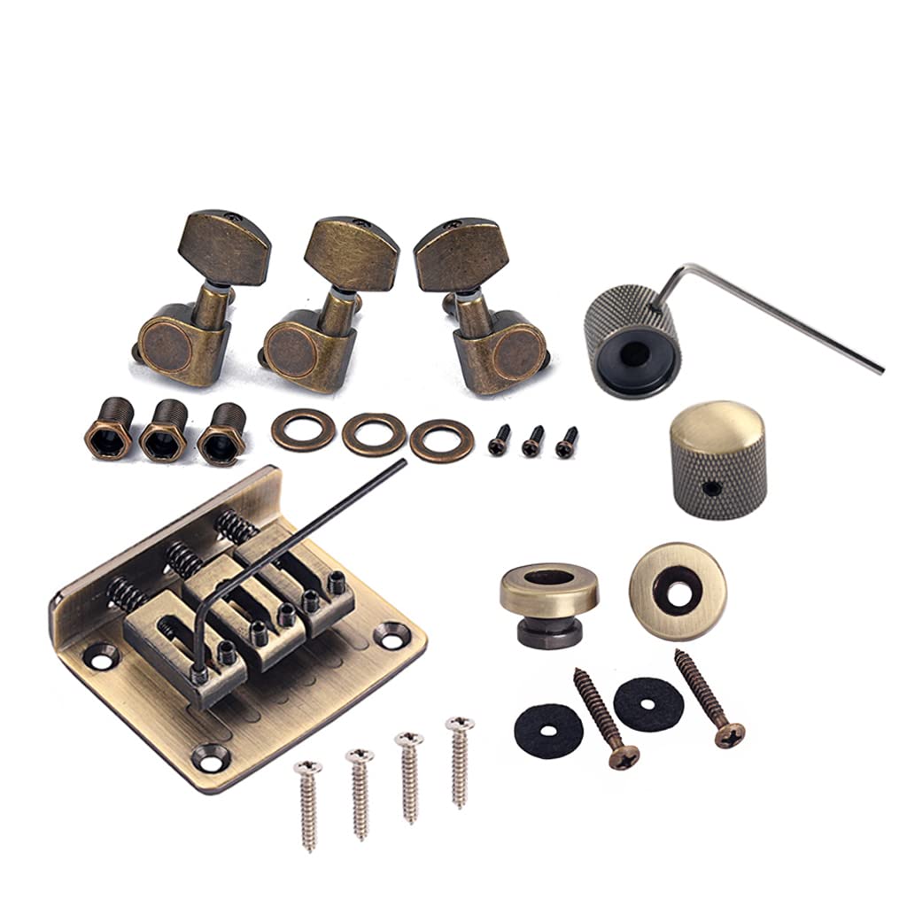 Ogdni Saddle Bridge Tuning Pegs Bronze Combo Kits Parts Control Knobs Strap Locks Wrenches Screws Washers for 3 String Cigar Box