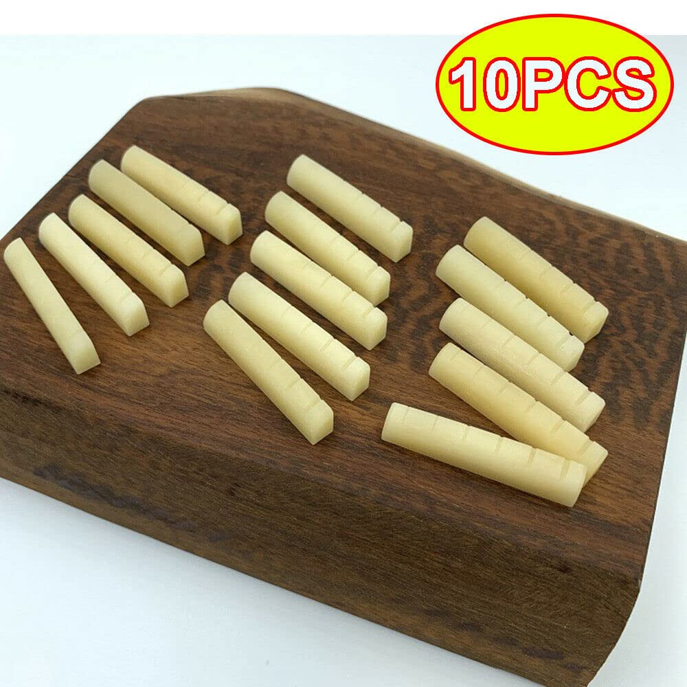 10pcs Unbleached Slotted Bone Nut Saddle Bridge 43x6x9mm Guitar Luthier DIY