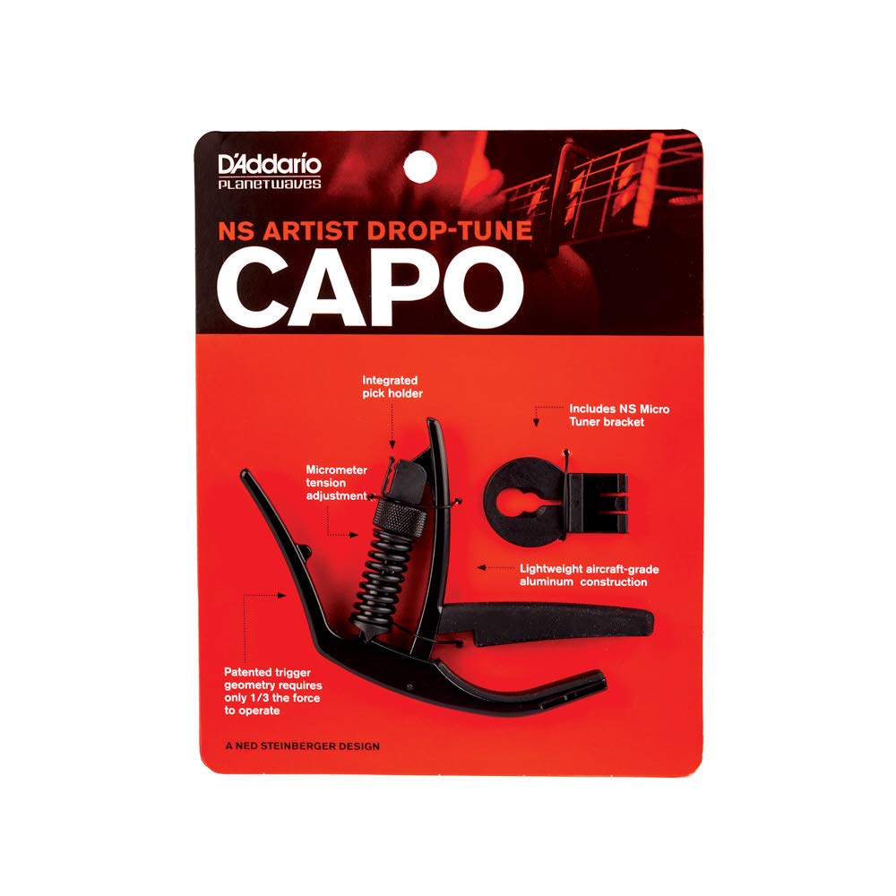 DAddario Accessories Guitar Capo - NS Artist Drop Tune - For 6 String Acoustic Guitars - For Drop Tuning - Single Hand Use - Int