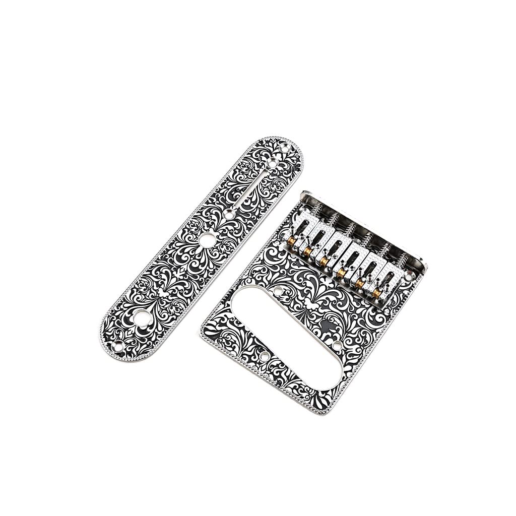 Alnicov Guitar Saddles Bridge,Control Plate,For 6 String Electric Guitar,Silver