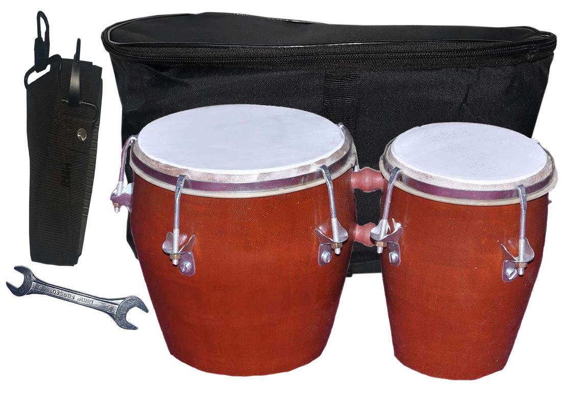 Gt Manufacturers Professional Two Piece Hand Made Wooden Bango Drum Set With Full Tool Kit 02 (Brown)