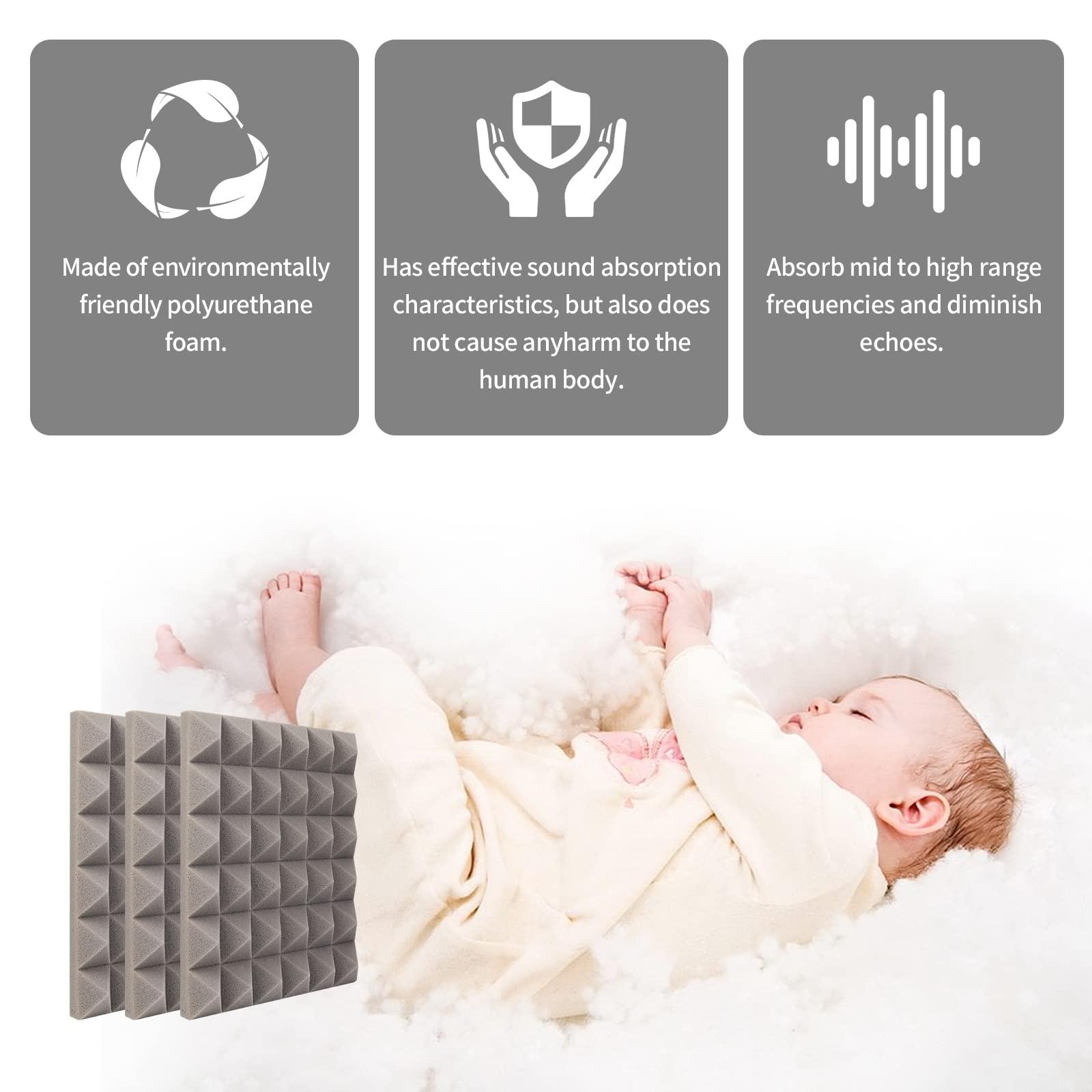 Musfunny Sound Proof Foam Panels, 12 Pcs 2 '' x 12 '' x 12 '' Acoustic Foam Panels Sound Absorbing Wall Panels for Studio Record