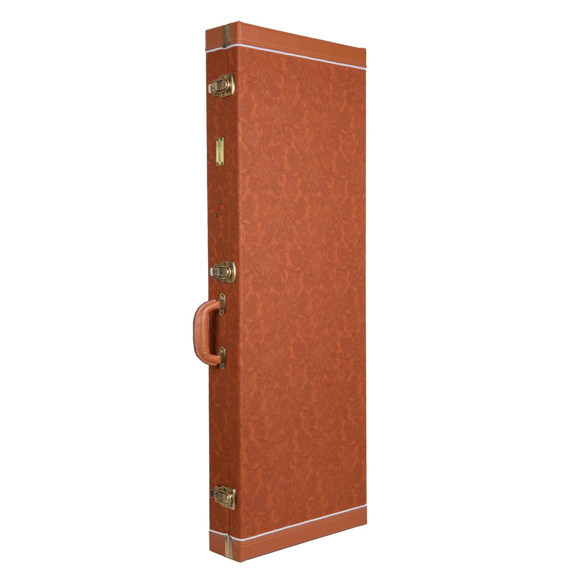 Crossrock Relief Series Jazzmaster/Jaguar Guitar Case for Offset Electric Guitars | Carved Red Wood Finish, Ivory Plush Interior