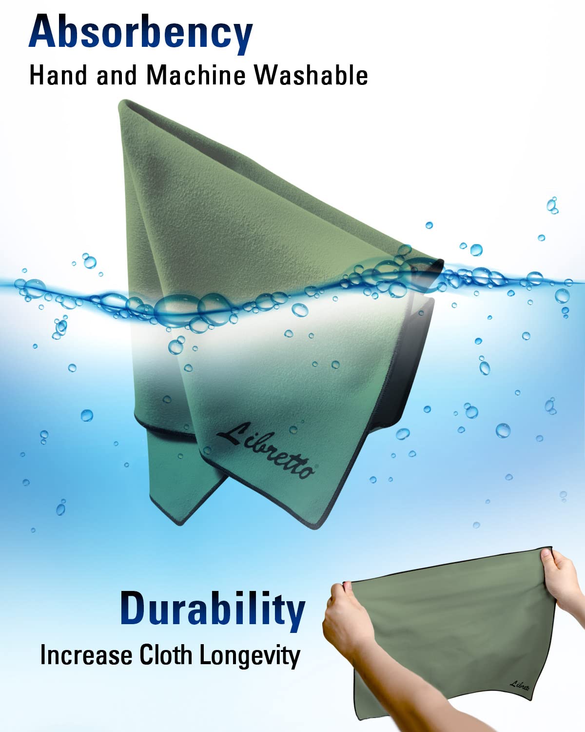 Libretto Microfiber Polish Cloth for Musical Instrument, 3 Sizes in 1 Pack, Trumpet and Brass Cleaning Product, Green, Lint-Free