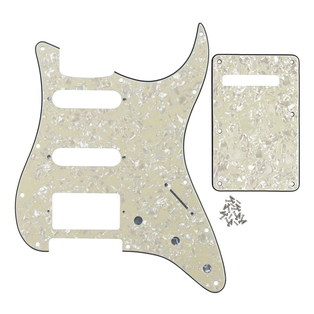 IKN 4Ply Aged Pearl Strat HSS Pickguard Scratch Plate Guitar BackPlate Set for Standard Strat Modern Style Guitar Part