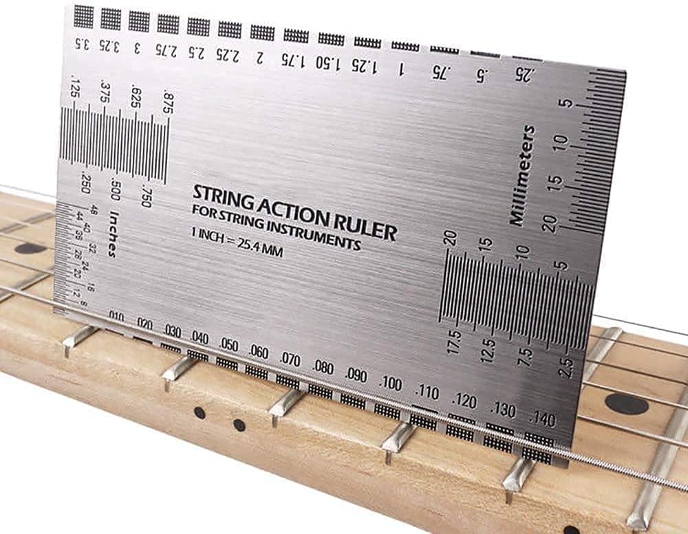 Jiayouy 4Pcs Luthier Tools Set Dual Scale Guitar Neck Notched Straight Edge String Action Gauge Ruler Fret Rocker Fret Leveling