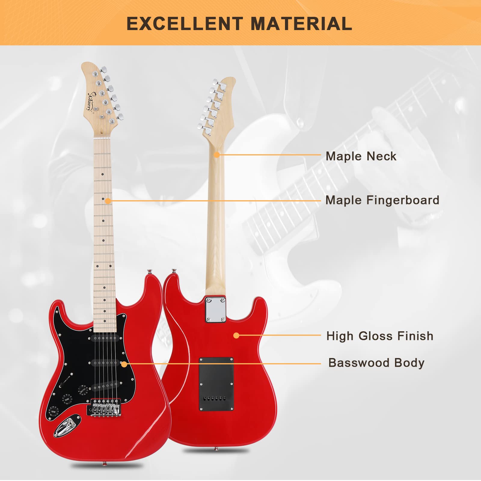 GLARRY 39'' Left Handed Full Size Electric Guitar for Music Lover Beginner with 20W Amp and Accessories Pack Guitar Bag (Red)