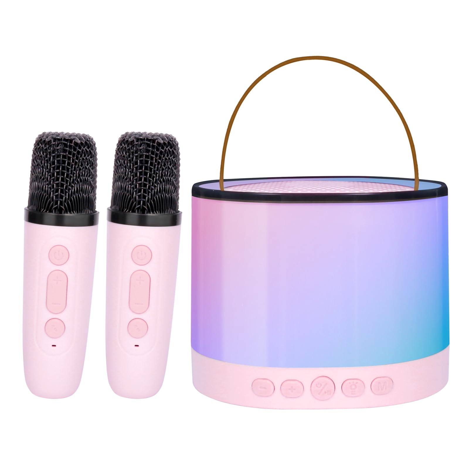 Mini Karaoke Machine for Kids Adults, Portable Bluetooth Karaoke Speaker with 2 Wireless Mics and LED Color Lights, Party, Birth