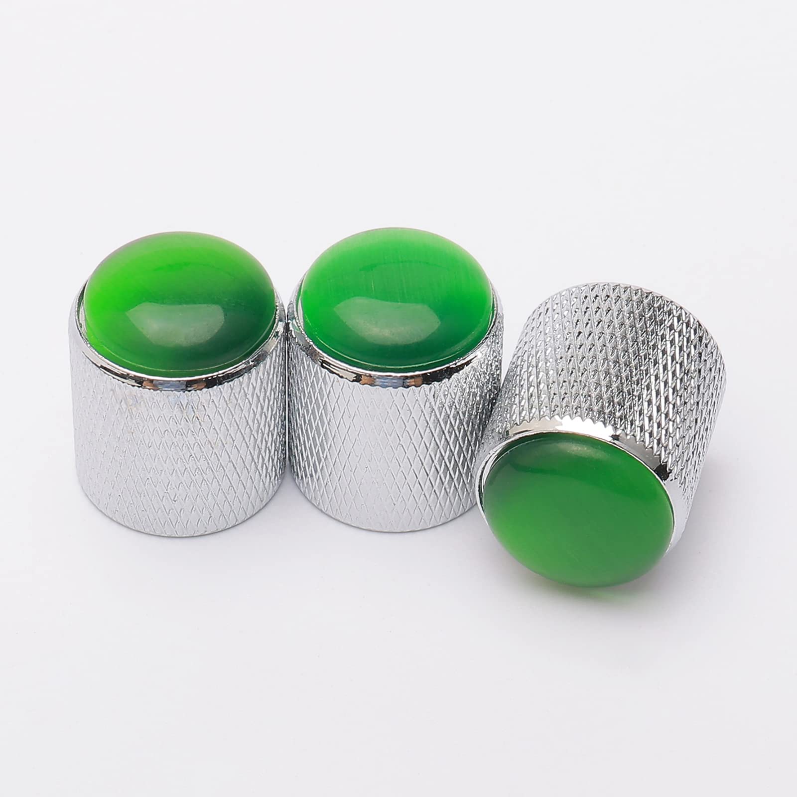 Unxuey 3PCS Sliver Guitar Control Knobs Volume Tone Knobs with Green Glass Dome for 6mm Shaft Pots