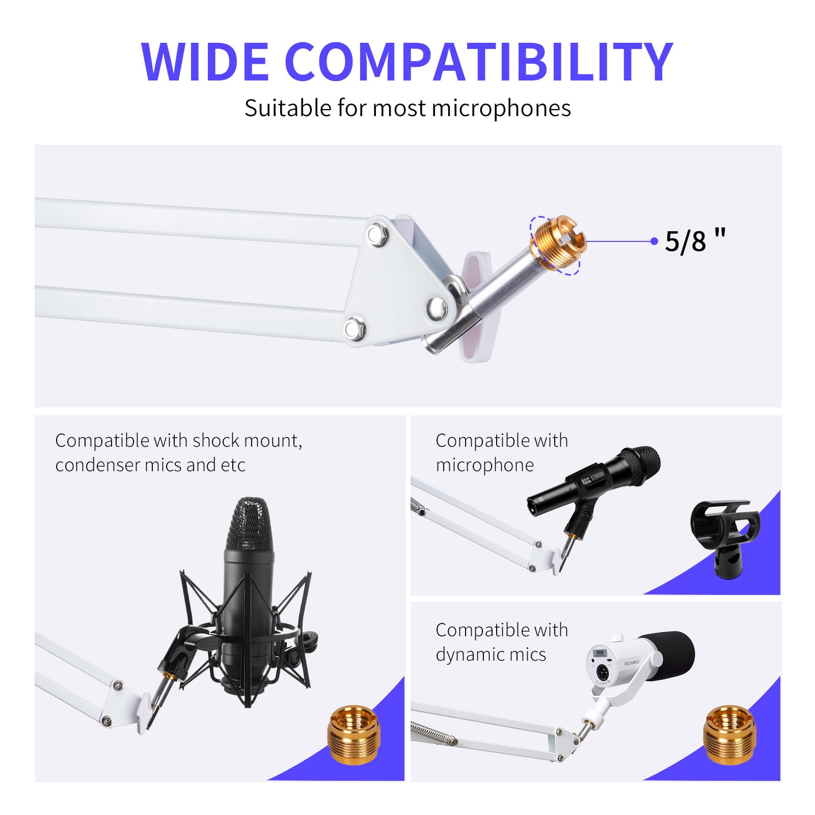 FEELWORLD AMS1 Microphone Boom Arm, Adjustable Mic Arm Stand with 3/8    to 5/8    Screw, Compatible with PM1 and other Mics for