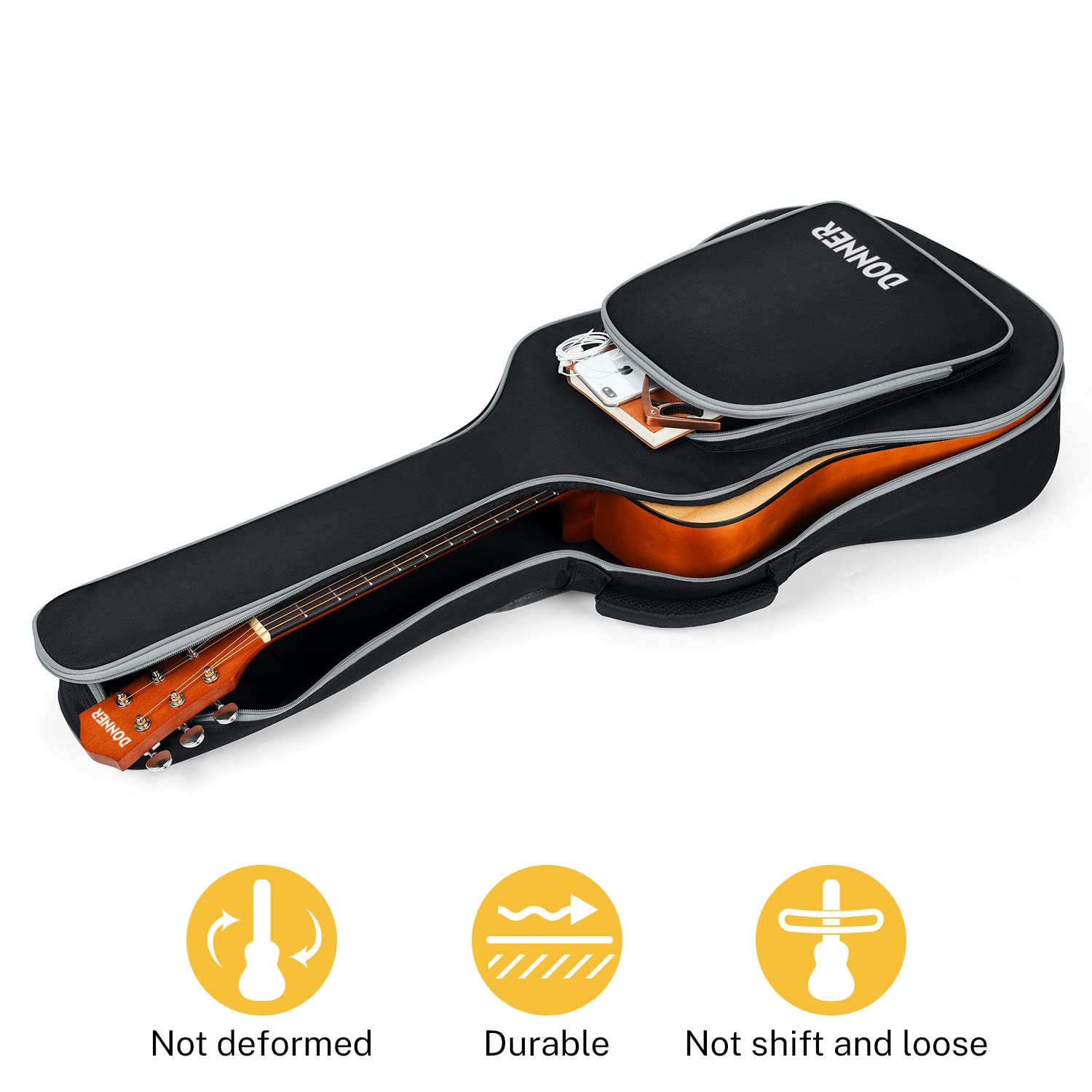 Donner 40 41 Inch Acoustic Guitar Case, 5 mm Thick Padding Sponge 600D Ripstop Waterproof Nylon Soft Acoustic Guitar Bag with Du