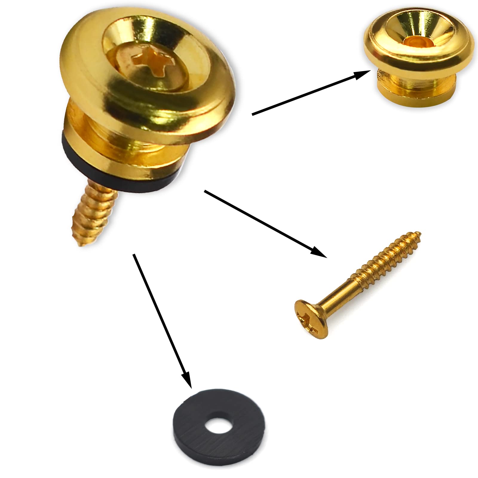 MAXCHEER 2PCS Mushroom Style Guitar Ukulele Bass Strap Lock Lock Metal Music Parts (Gold)