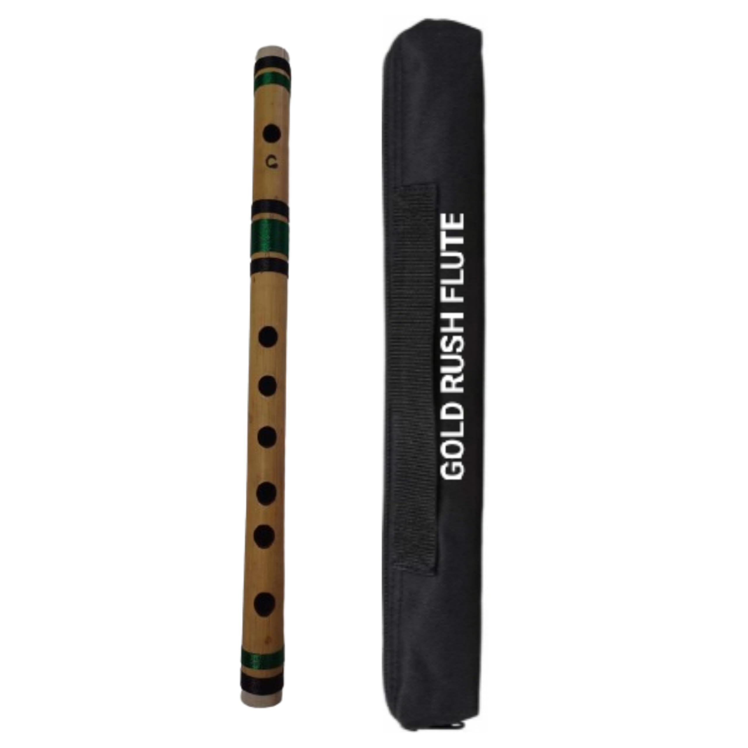 Gold Rush Flute C Scale Medium Bamboo Flute Size 13 Inch 6 Holes For Beginners,Students & Flute Learners With Carry Bag & Best C