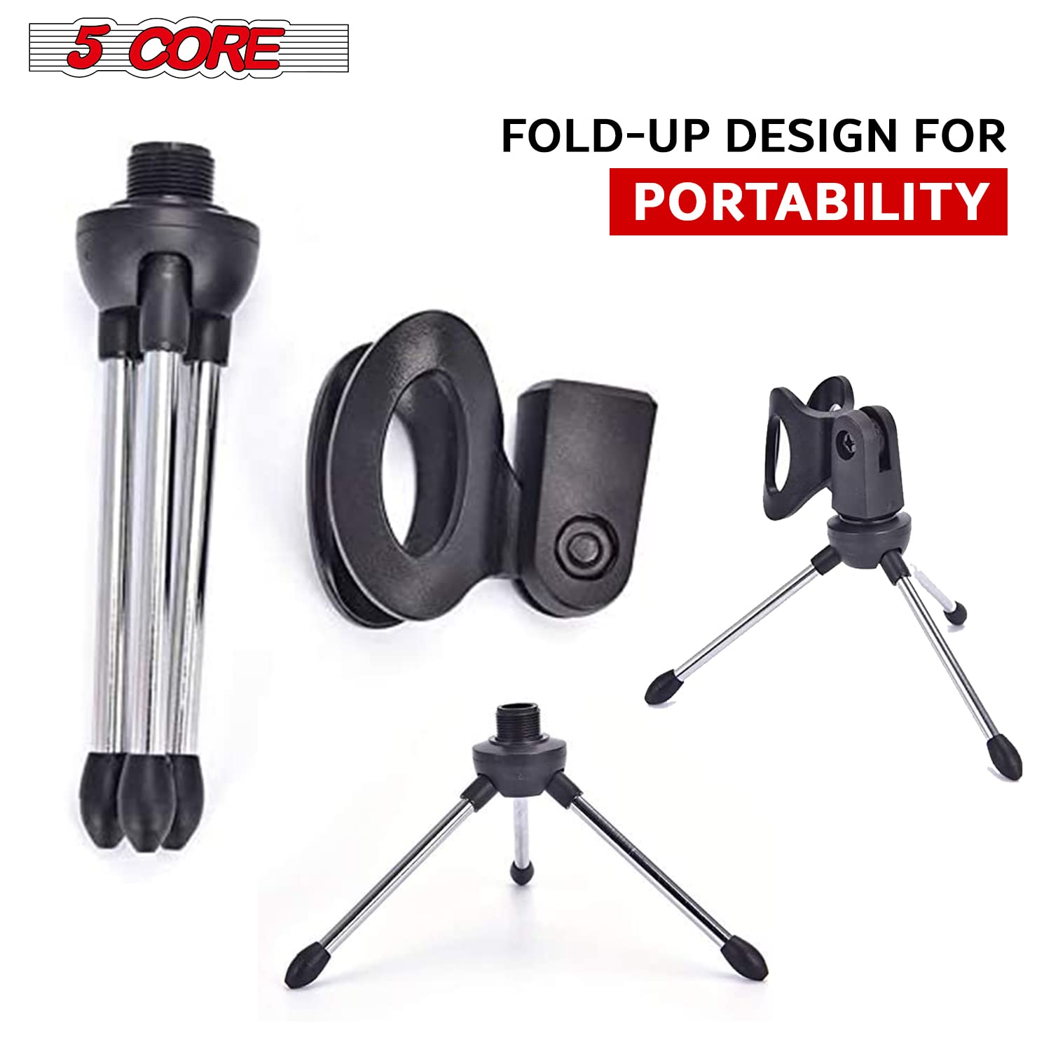 5 Core Mic Stand Desk Angle Adjustable Table Tripod Mirophone Holder Portable Desktop Stands Includes Universal Mic Clip MINI TR
