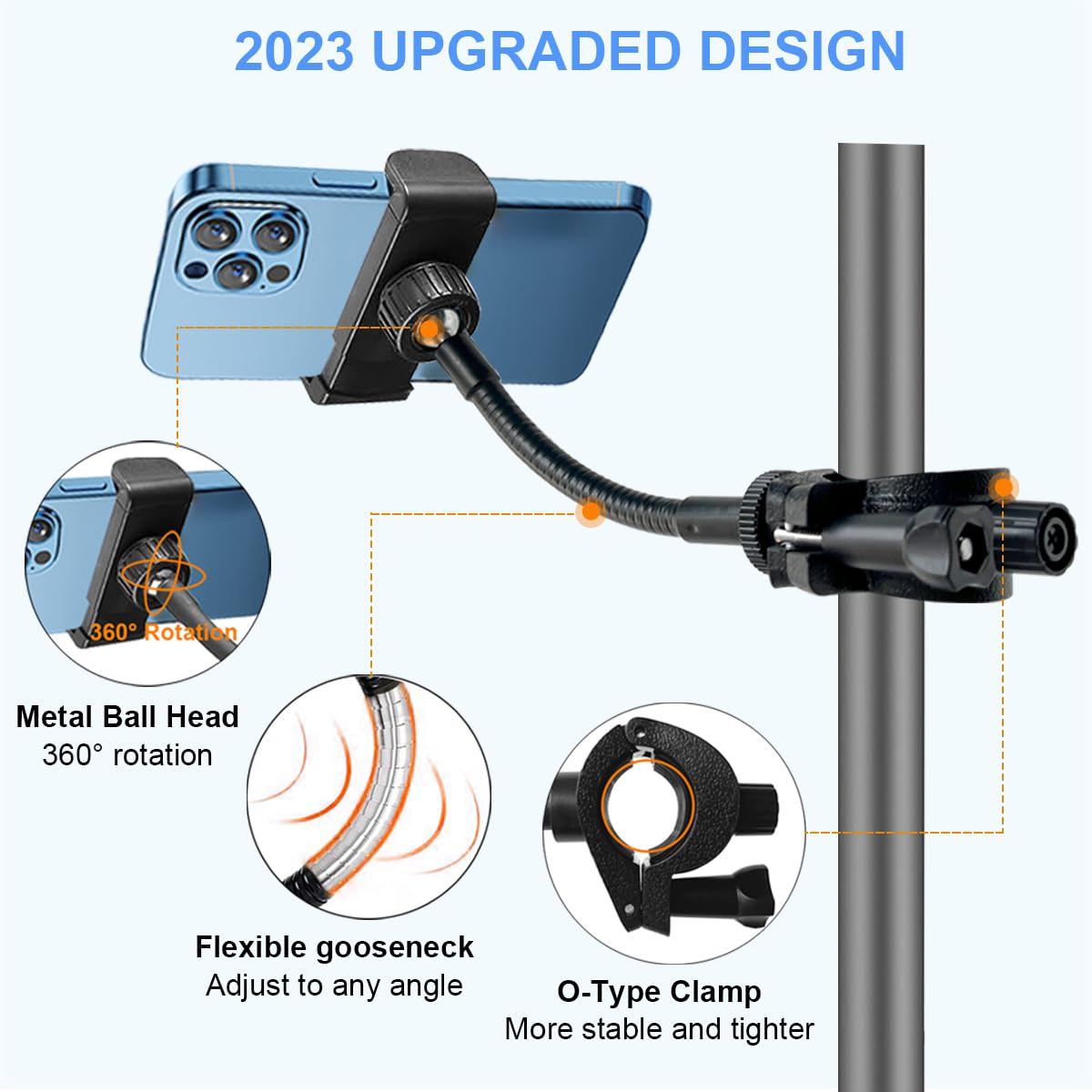 Mic Stand Phone Holder, JCWINY Flexible Phone Holder for Microphone Stand, Adjustable iPhone Mic Stand Holder, Music Stand Phone