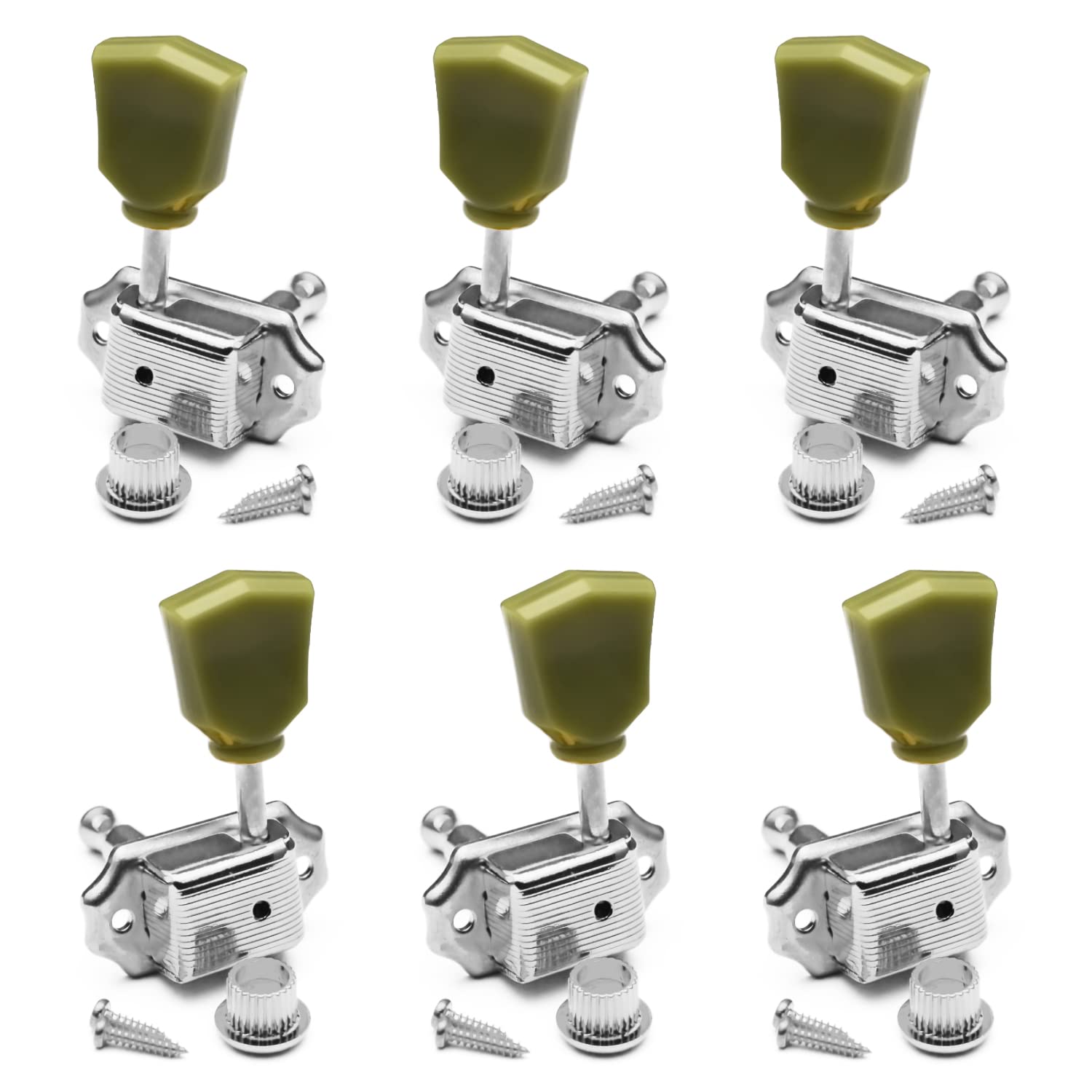 Maxcheer 3R3L Vintage Guitar Deluxe String Tuning Pegs Machine Heads Greenish Button For Epiphone Les Paul Style Guitar Replacem