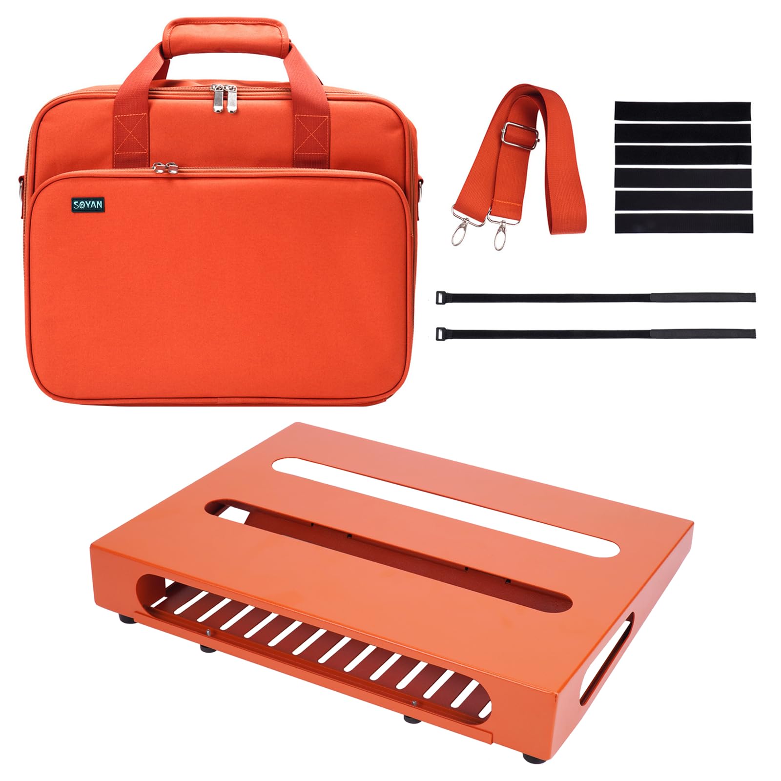 Soyan 14'' X 10.6'' Guitar Pedal Board With Power Supply Cradle, Carrying Bag Included, Inspiring Orange (Spb-14Or)