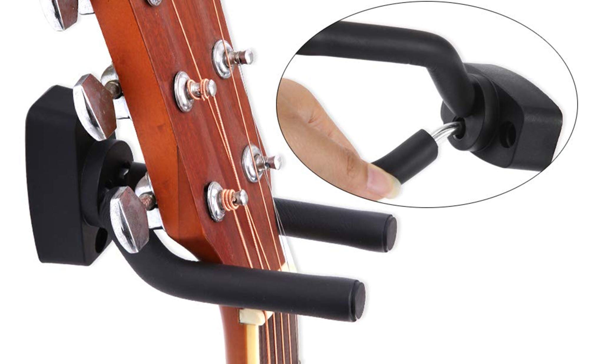 Guitar Wall Mount Hanger 2 Pack Black Guitar Hanger Wall Hook Holder Stand Display with Screws - Easy To Install - Fits All Size